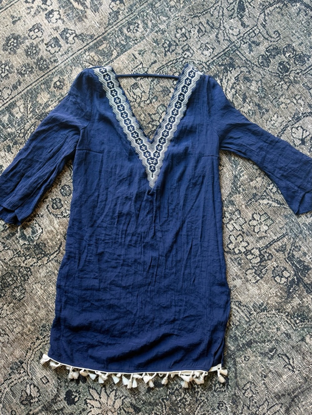 Kona Sol Navy Blue Swim Coverup with White Trim